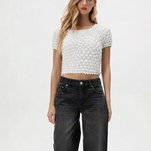 ASTR the Label White Textured 3D Popcorn Crop Top Y2K Indie Casual Small